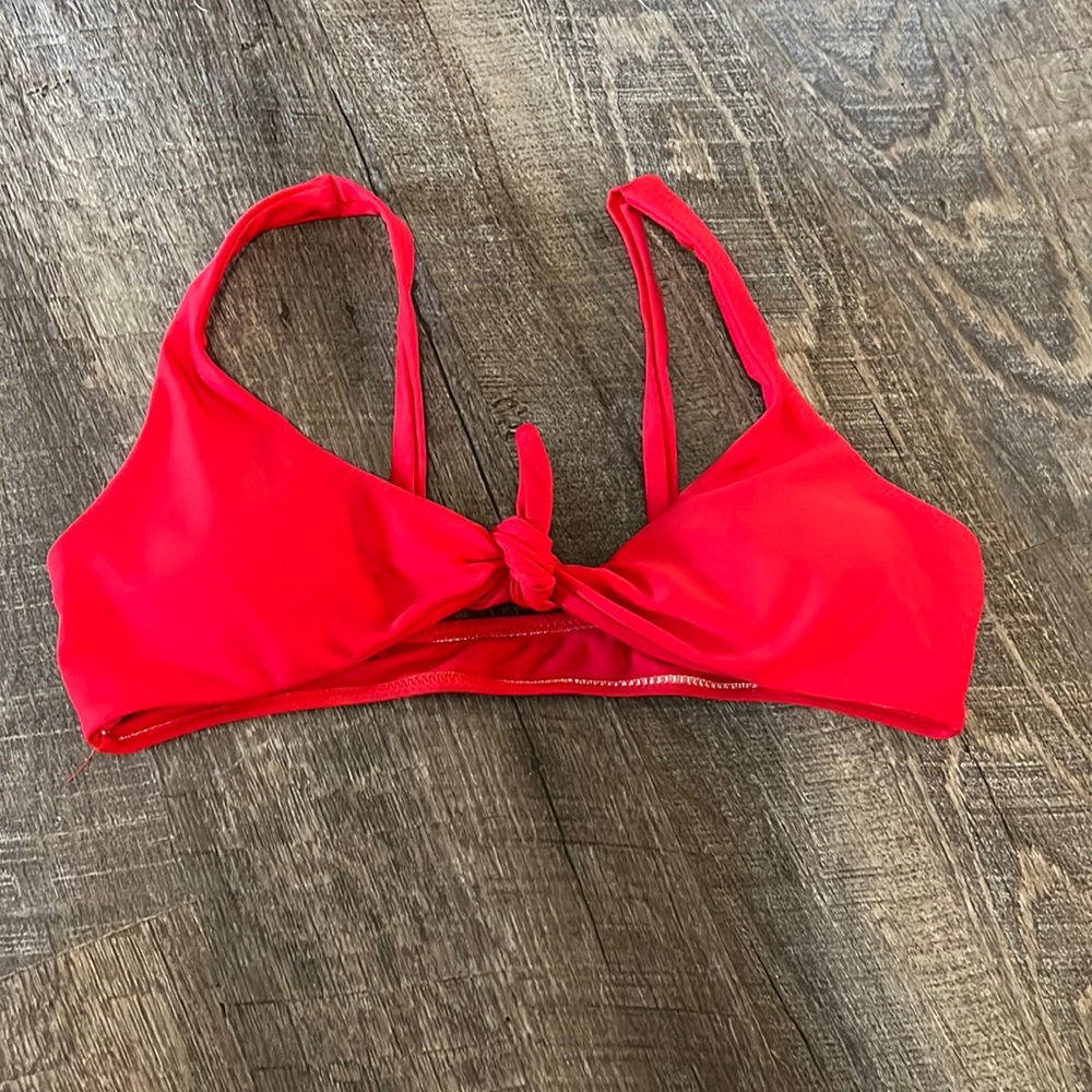 Red tie front bikini top